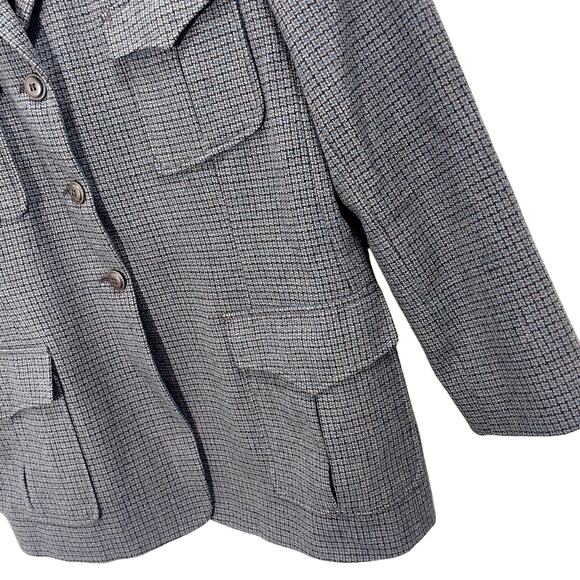 Vintage 80s Harve Bernard Wool Houndstooth Academia Blazer Sz 8 Elbow Patch - Picture 2 of 9